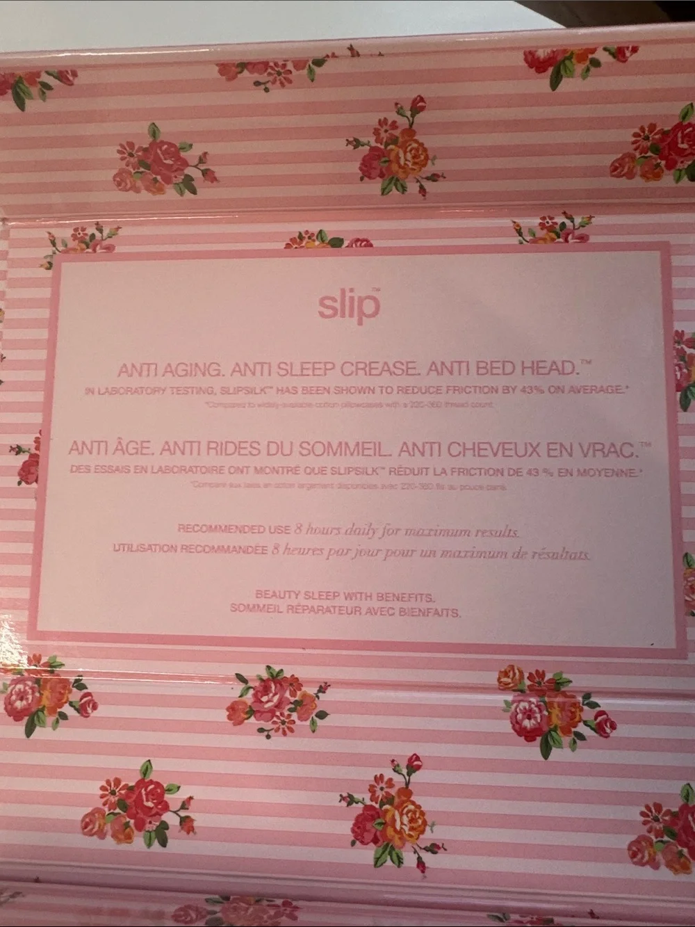 slip Pink Floral Silk Pillowcase Box 🆕